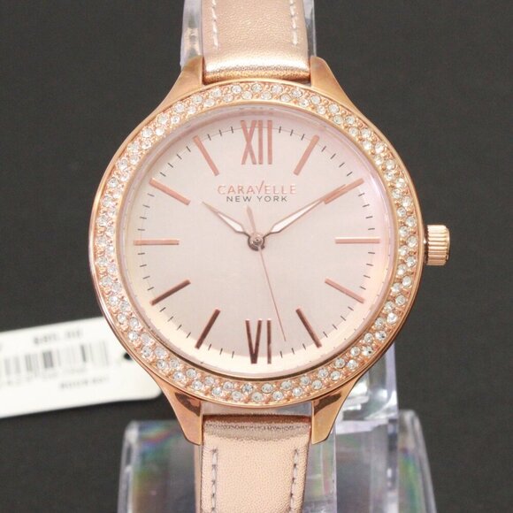 Caravelle Ladies Dress Watch By Bulova Crystal Bezel Dial Rose Gold Tones 38mm - Picture 6 of 12